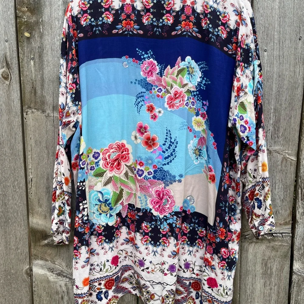 Johnny Was Multicolor Floral Button-Front Tunic - Picture 2 of 8